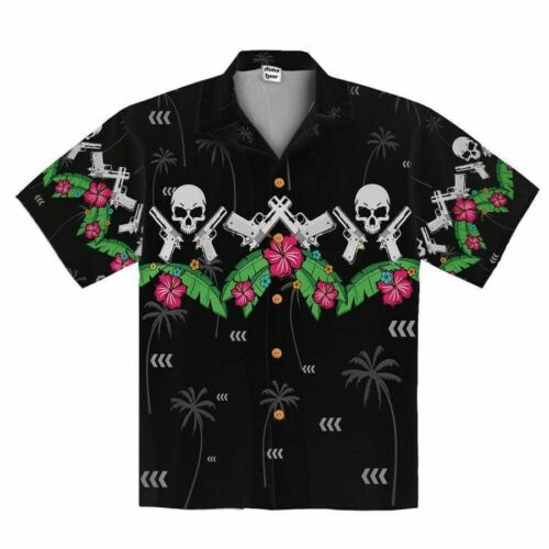 Aloha Skull And Pistol Gun Floral Hawaiian Shirt