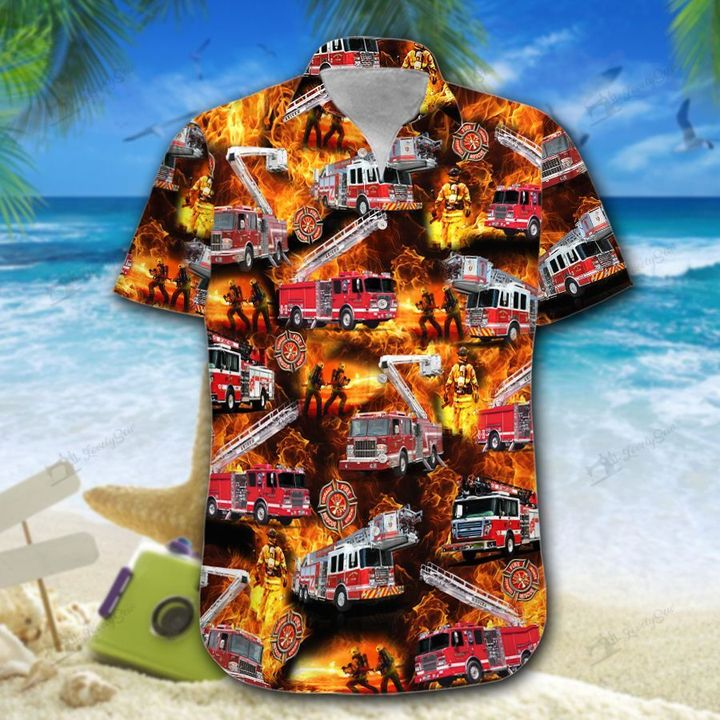 Firefighter Fire All Over Print Hawaiian Shirt | Crazy Funny Vintage