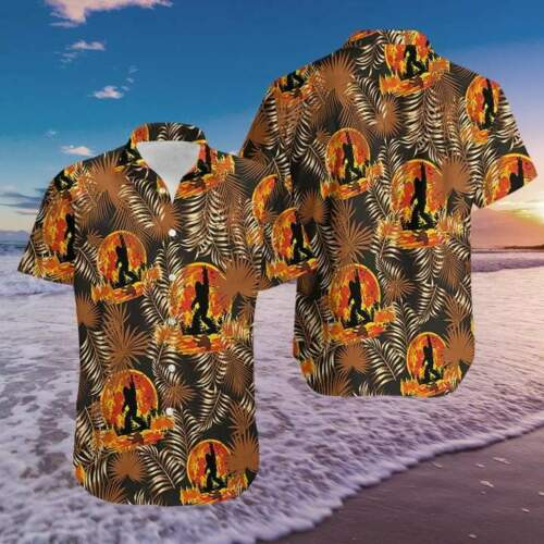 Bigfoot Under Red Moon Hawaiian Shirt