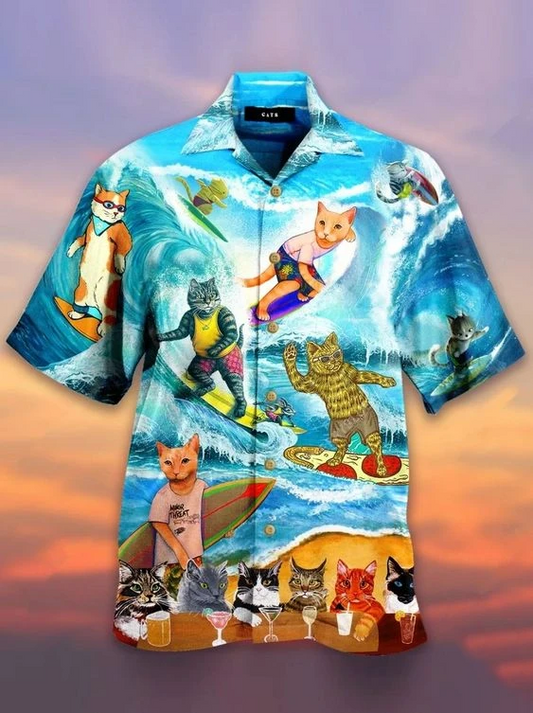 For Men And Women Party Cats Surf Hawaiian Shirt | Crazy Funny Vintage