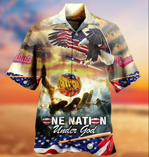 Baseball One Nation Under God Hawaiian Shirt | For Men & Women | Adult | HW4012