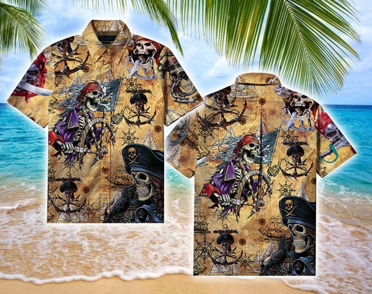 Amazing Pirate Skull Halloween 3D Print Hawaiian Aloha Shirts Shirt