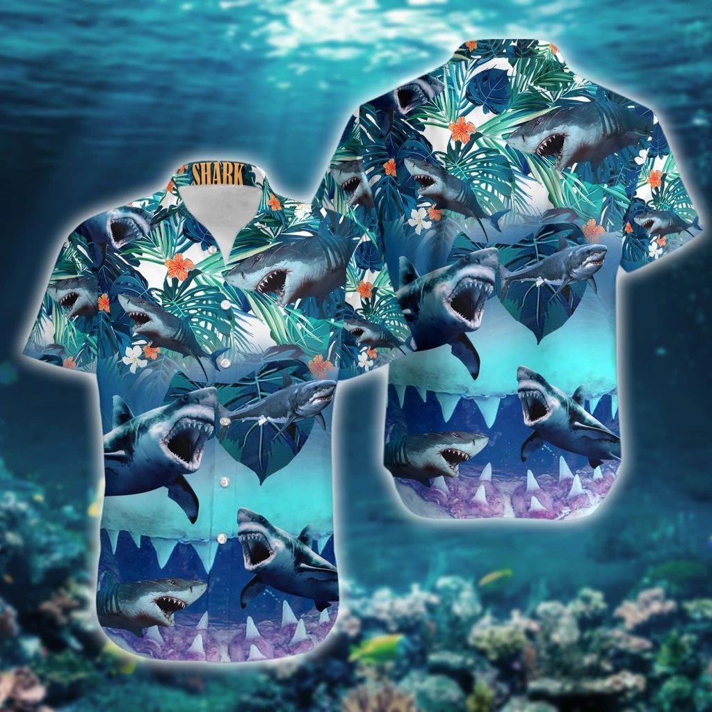 Shark Tropical 3D Print Polyester Hawaiian Shirt