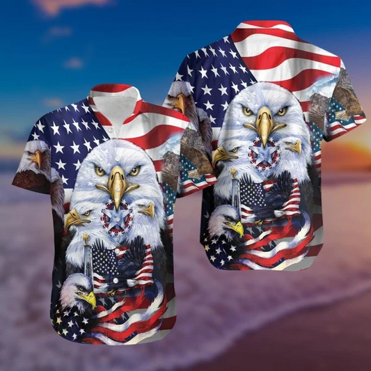 Happy Independence Day Hawaii Shirt | Eagle American and Star Honnor Unisex Hawaiian Aloha Shirt