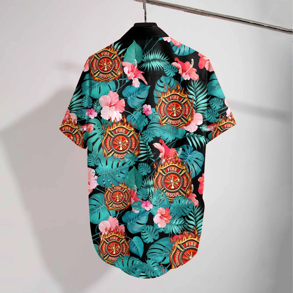 Firefighter Tropical 3D Print Polyester Hawaiian Shirt