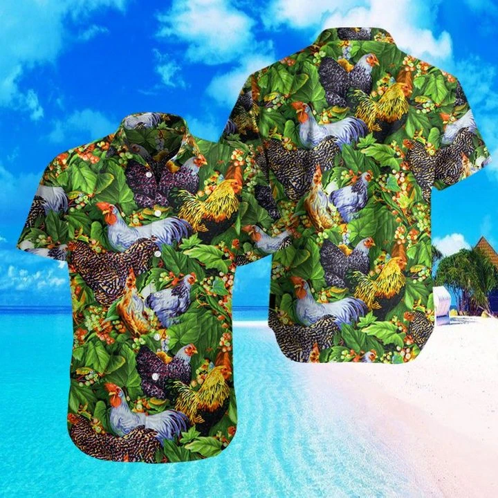 Farm Chicken In Garden 3D Print Polyester Hawaiian Shirt