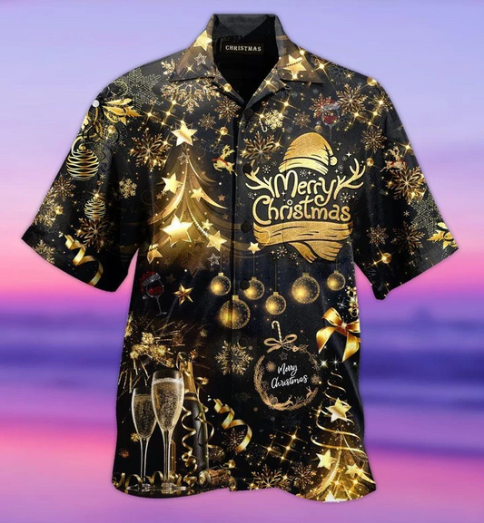 Merry Christmas Bling Black Hawaiian Shirt | For Men & Women | Adult | HW3338