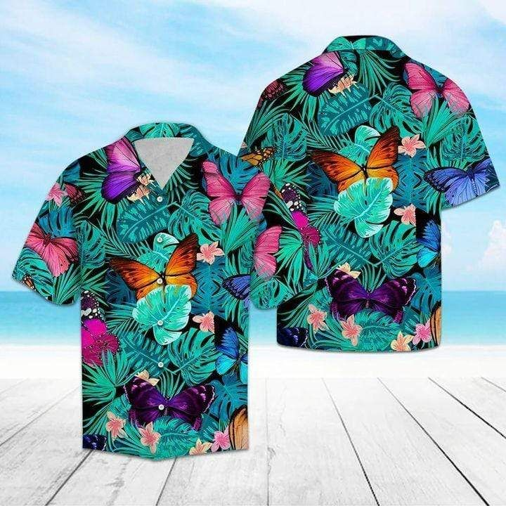 Butterfly Summer Vibe Tropical 3D Print Polyester Hawaiian Shirt