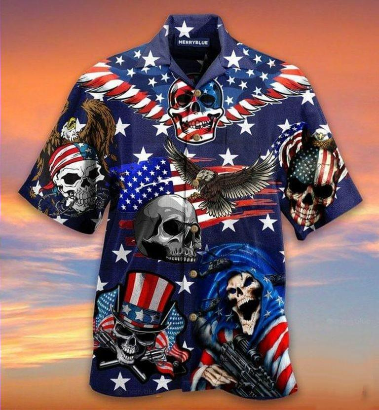 Gift For Independence Day Hawaii Shirt | Eagle Patriotic Skull Hawaiian Shirt | Crazy Funny Hawaiian Shirt | US Flag Vintage Hawaiian Shirt