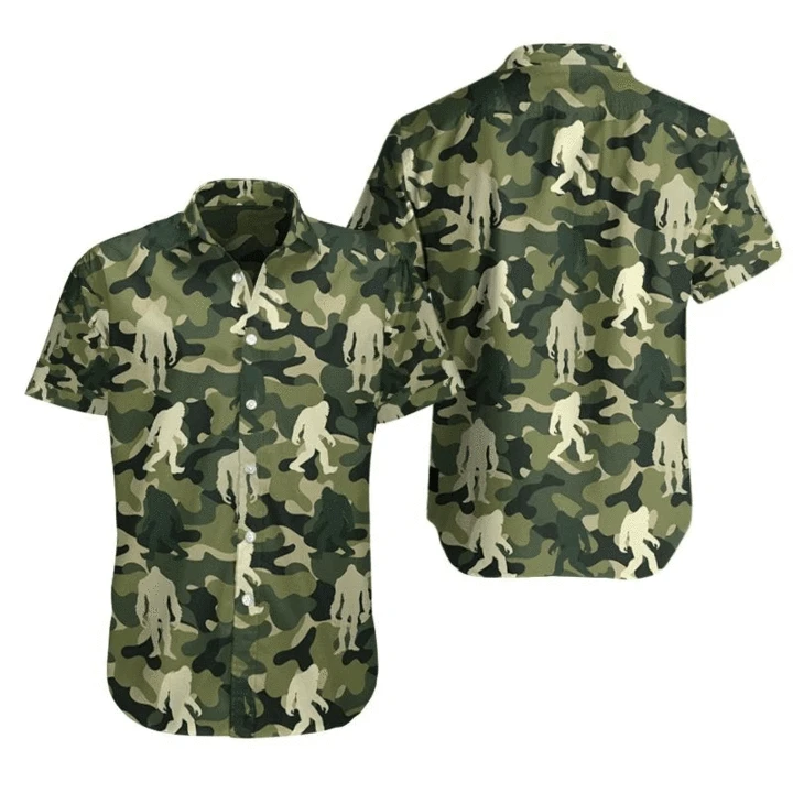 Amazing Bigfoot Camo Print Polyester Hawaiian Shirt