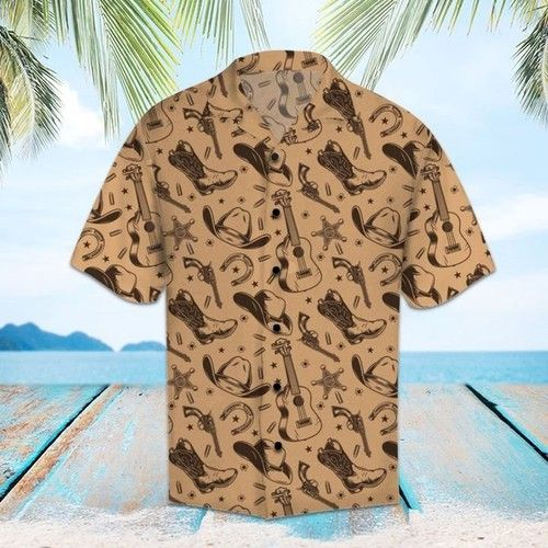 For Men And Women, Wild West Cowboy Brown Hawaiian Shirt | Crazy Funny Hawaiian Shirt | Vintage Hawaiian Shirt