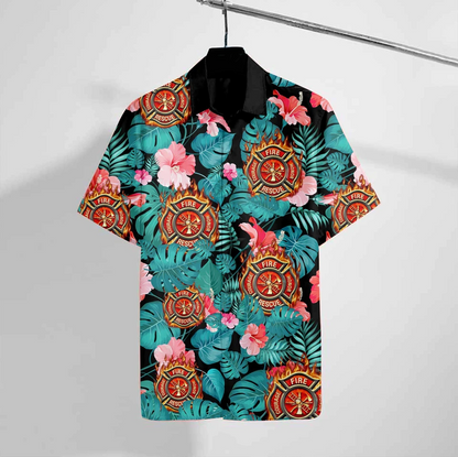 Firefighter Tropical 3D Print Polyester Hawaiian Shirt