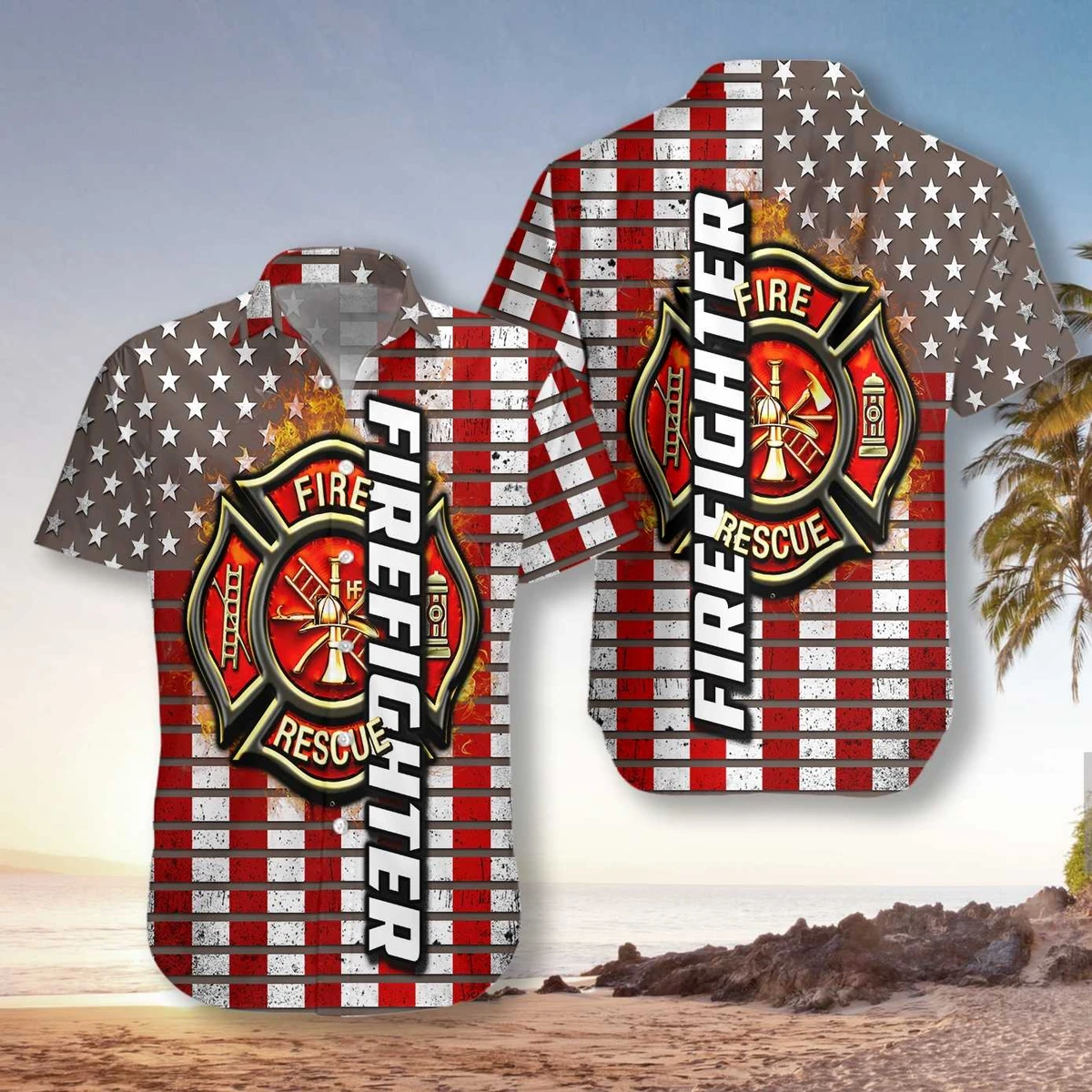 Firefighter Red Flag Unisex Hawaiian Shirt | For Men & Women | Adult | HW2592