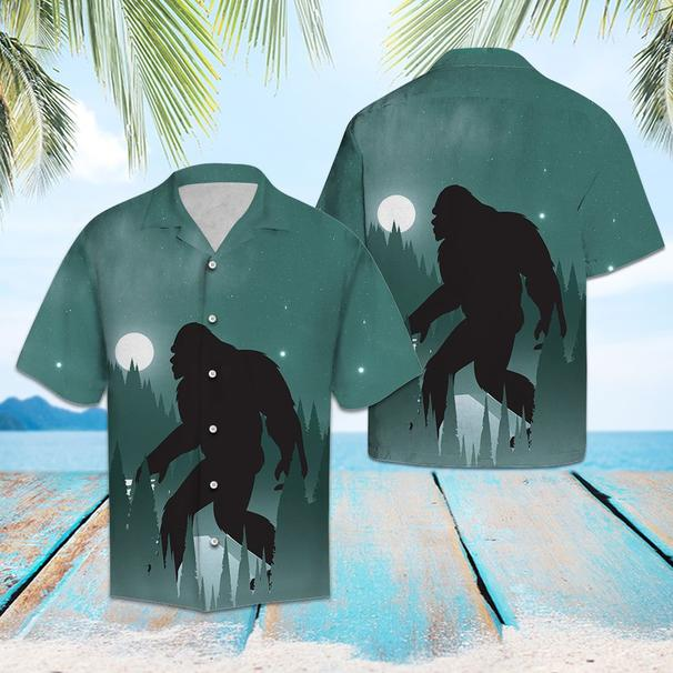 Bigfoot Mountain Cool Night Tropical Polyester Hawaiian Shirt