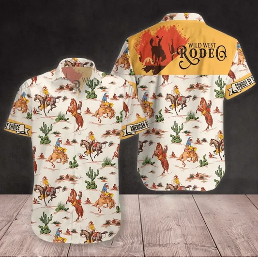 For Men And Women, Wild West Rodeo Cowboy Hawaiian Shirt | Crazy Funny Hawaiian Shirt | Western Vintage Hawaiian Shirt