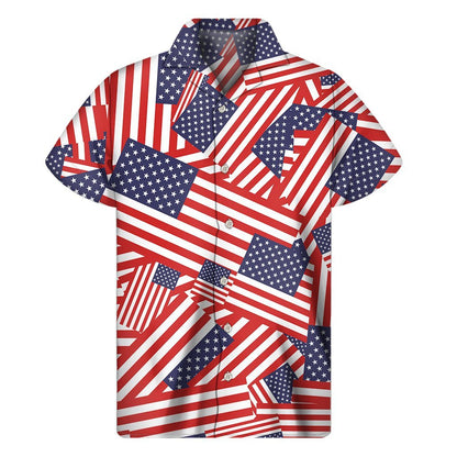 Independence Day Usa Flag Pattern Print Mens Short Sleeve Shirt Hawaiian