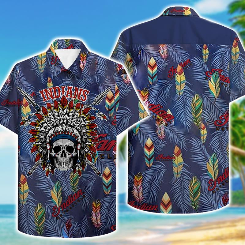 Indian Motorcycle Aloha Hawaiian Graphic Print Short Sleeve 