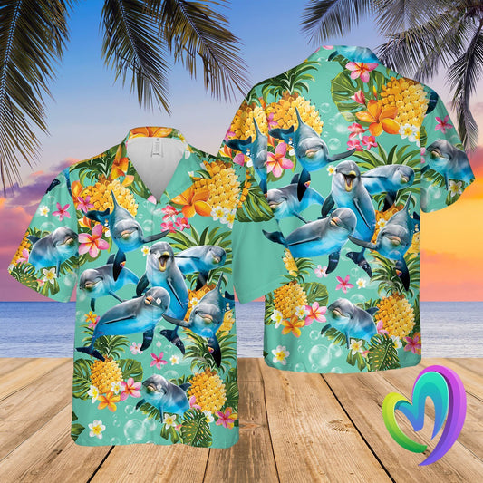 Dolphin Hawaiian Summer Beach Shirt Funny Aloha