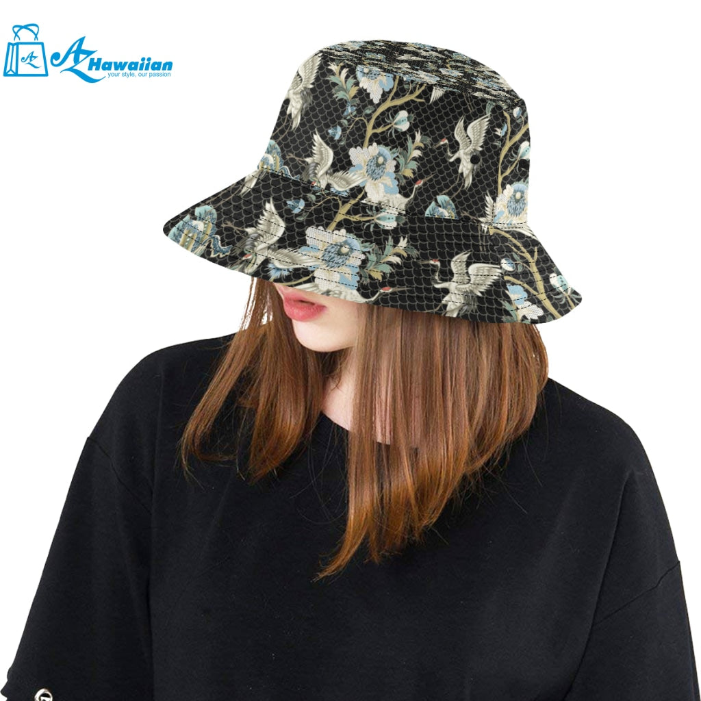 Japanese crane ornament elements Unisex Bucket Hat