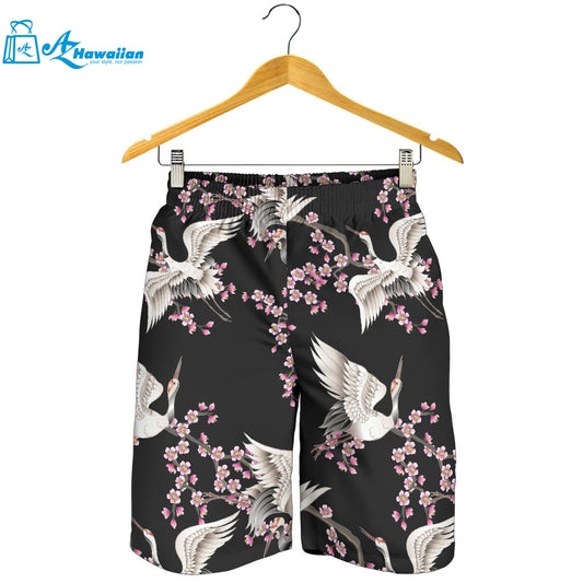 Japanese Crane Pink Sakura Pattern Men Shorts