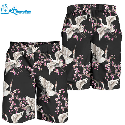 Japanese Crane Pink Sakura Pattern Men Shorts