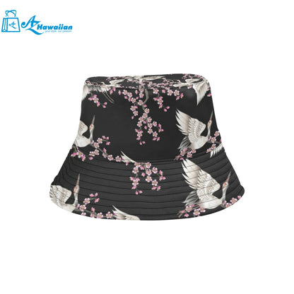 Japanese crane pink sakura pattern Unisex Bucket Hat