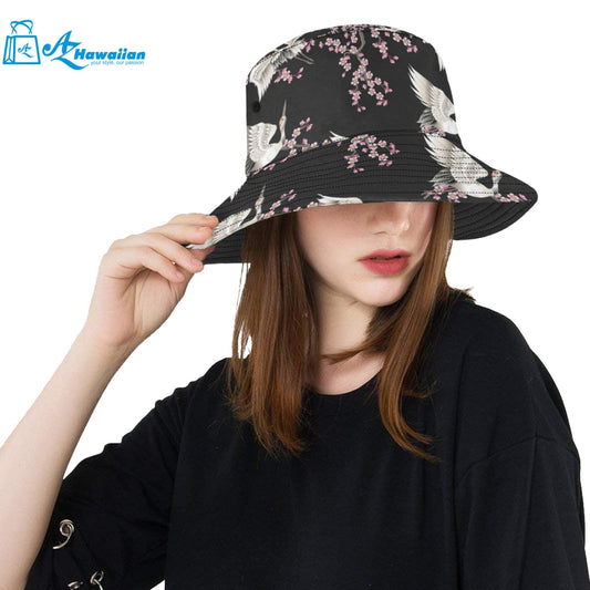 Japanese crane pink sakura pattern Unisex Bucket Hat