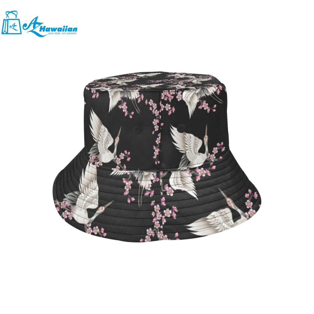 Japanese crane pink sakura pattern Unisex Bucket Hat