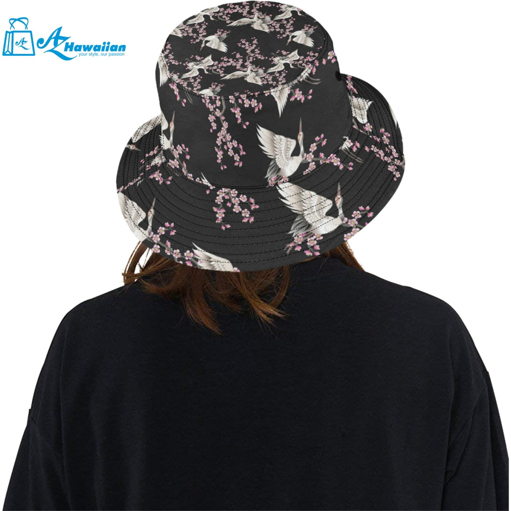 Japanese crane pink sakura pattern Unisex Bucket Hat