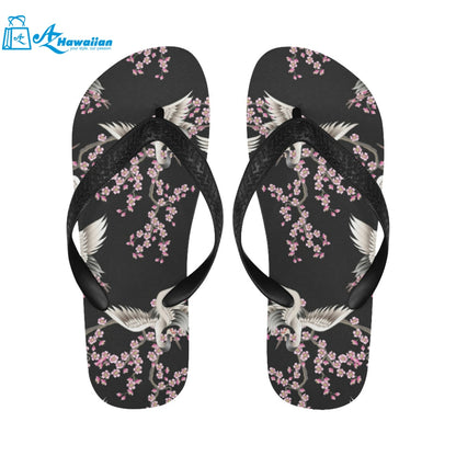 Japanese crane pink sakura pattern Unisex Flip Flops