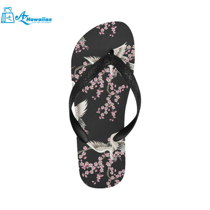 Japanese crane pink sakura pattern Unisex Flip Flops