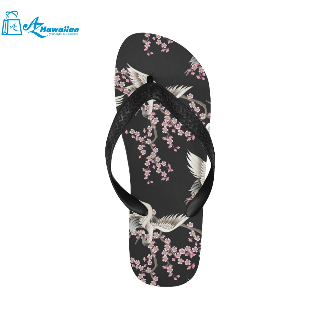 Japanese crane pink sakura pattern Unisex Flip Flops