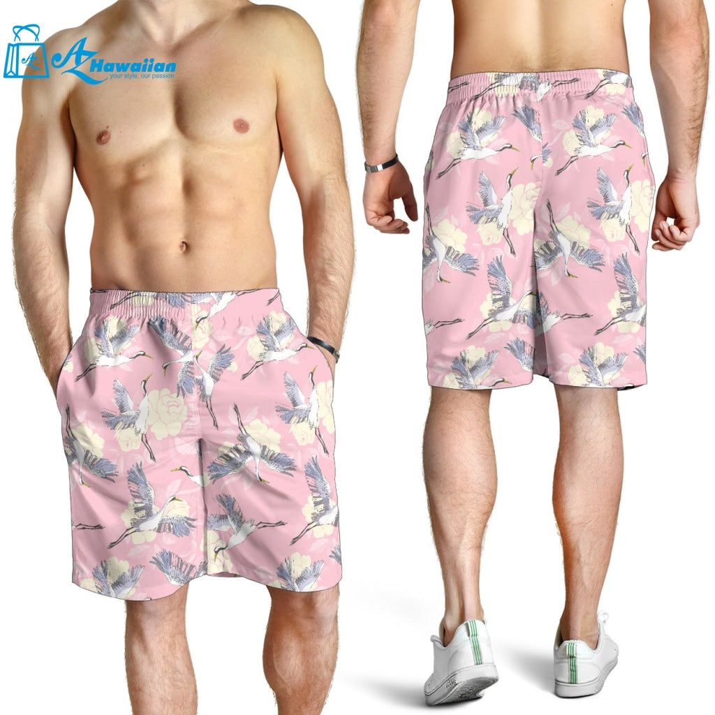 Japanese Crane Rose Pattern Men Shorts