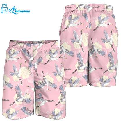 Japanese Crane Rose Pattern Men Shorts