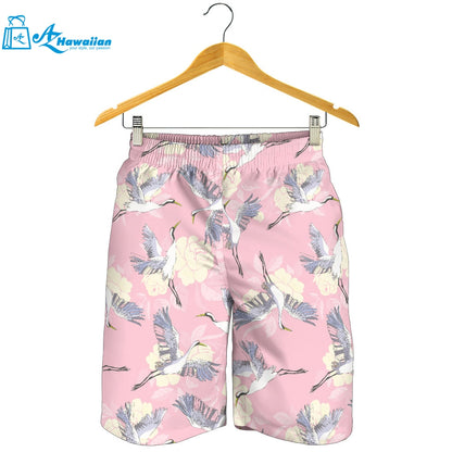 Japanese Crane Rose Pattern Men Shorts