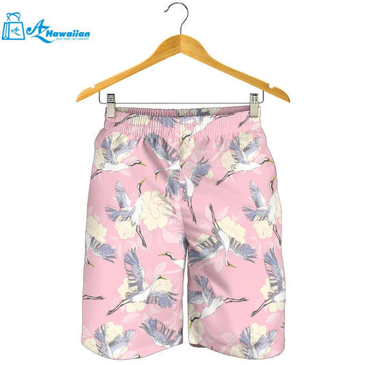 Japanese Crane Rose Pattern Men Shorts