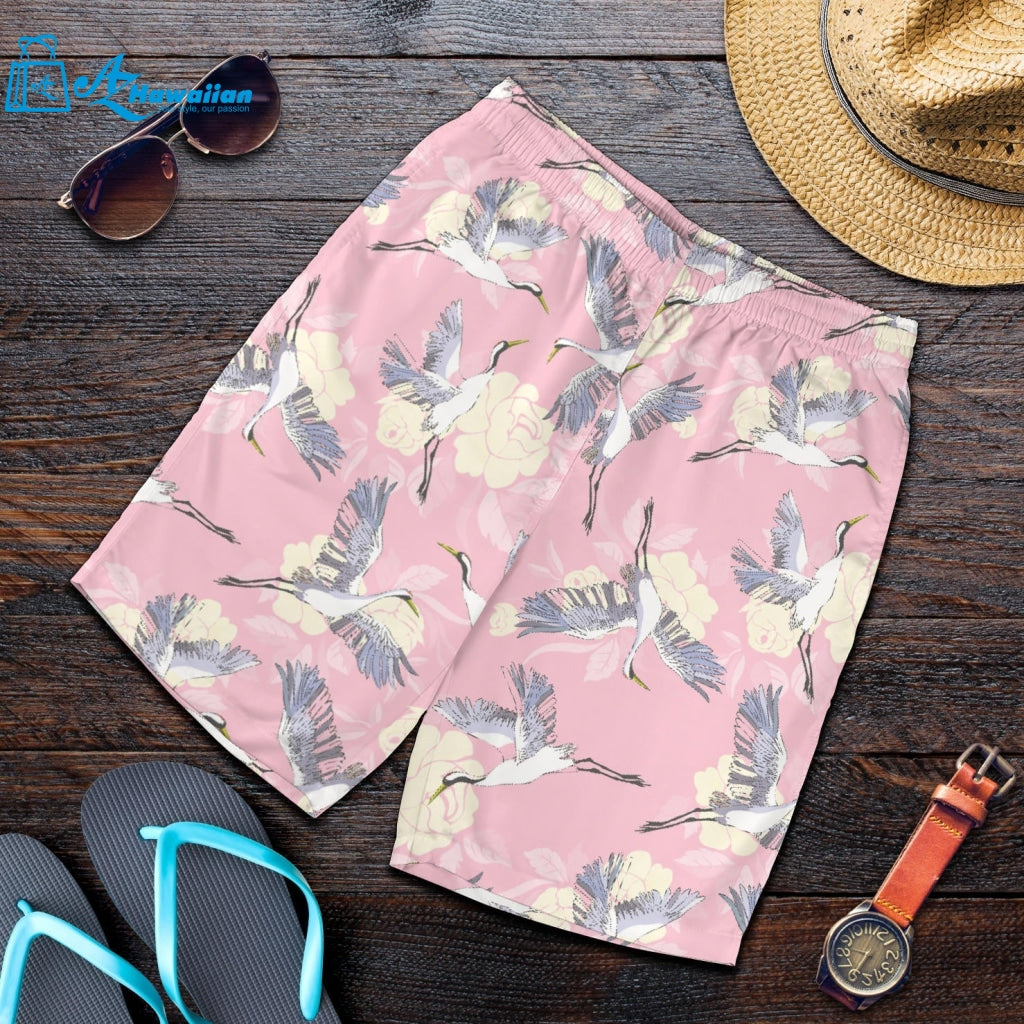 Japanese Crane Rose Pattern Men Shorts