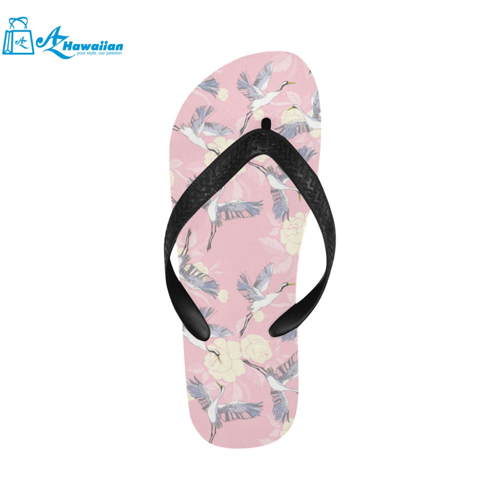 Japanese crane rose pattern Unisex Flip Flops