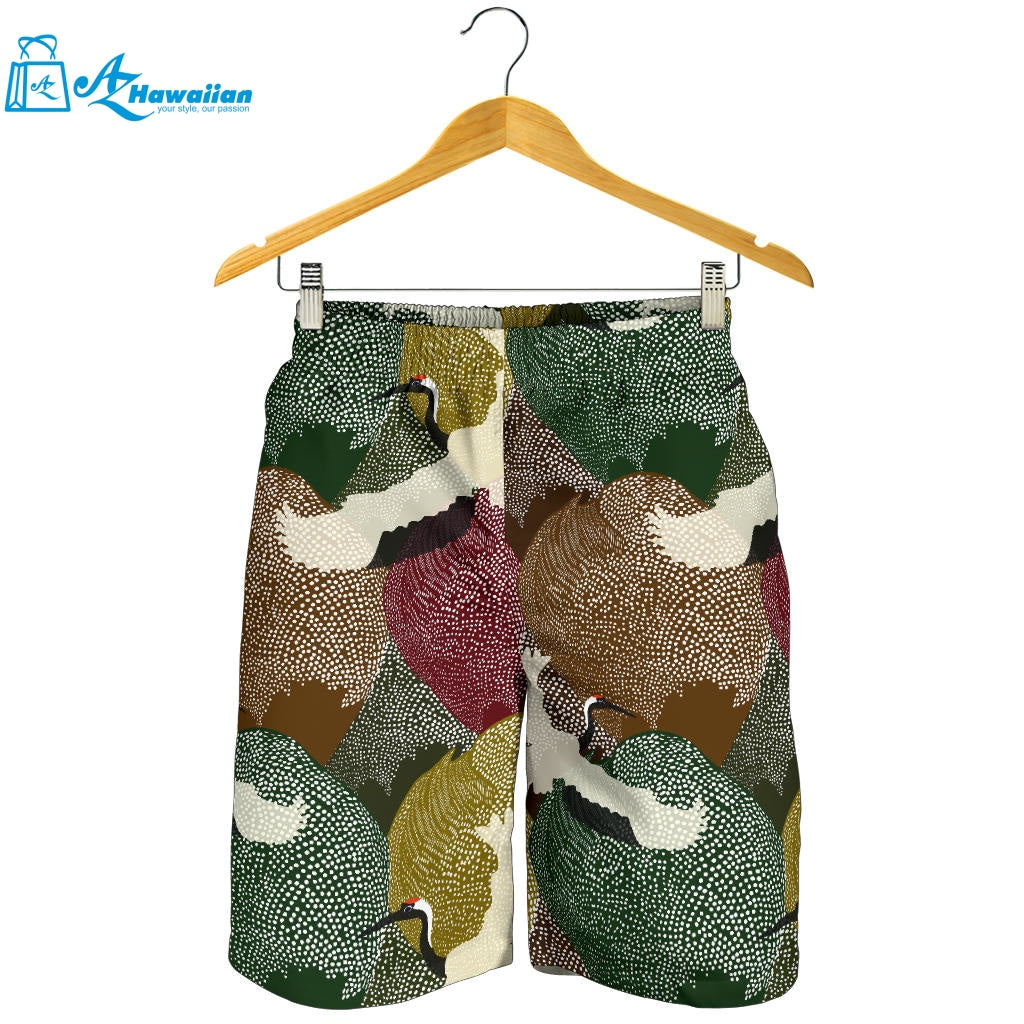 Japanese Cranes Flying Forest Dot Pattern Men Shorts