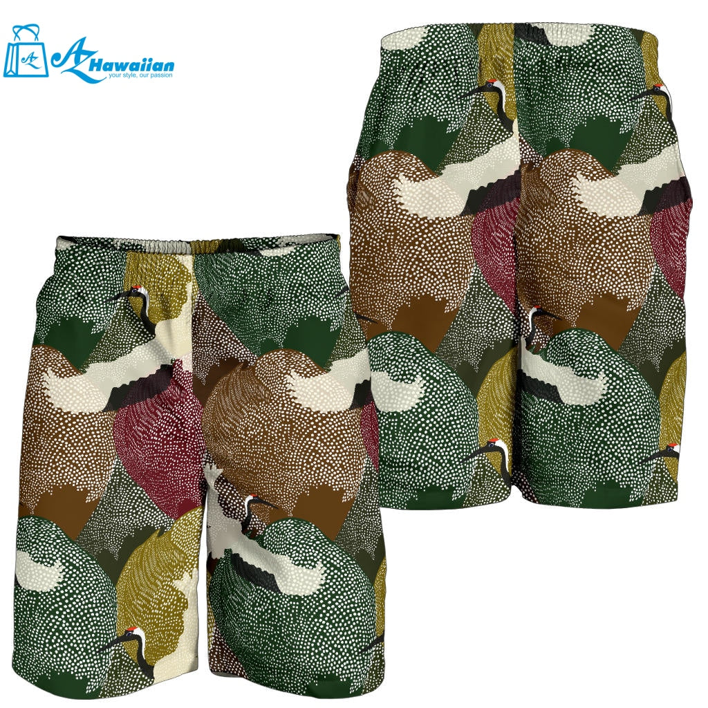 Japanese Cranes Flying Forest Dot Pattern Men Shorts