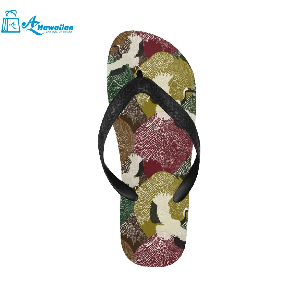 Japanese cranes flying forest dot pattern Unisex Flip Flops