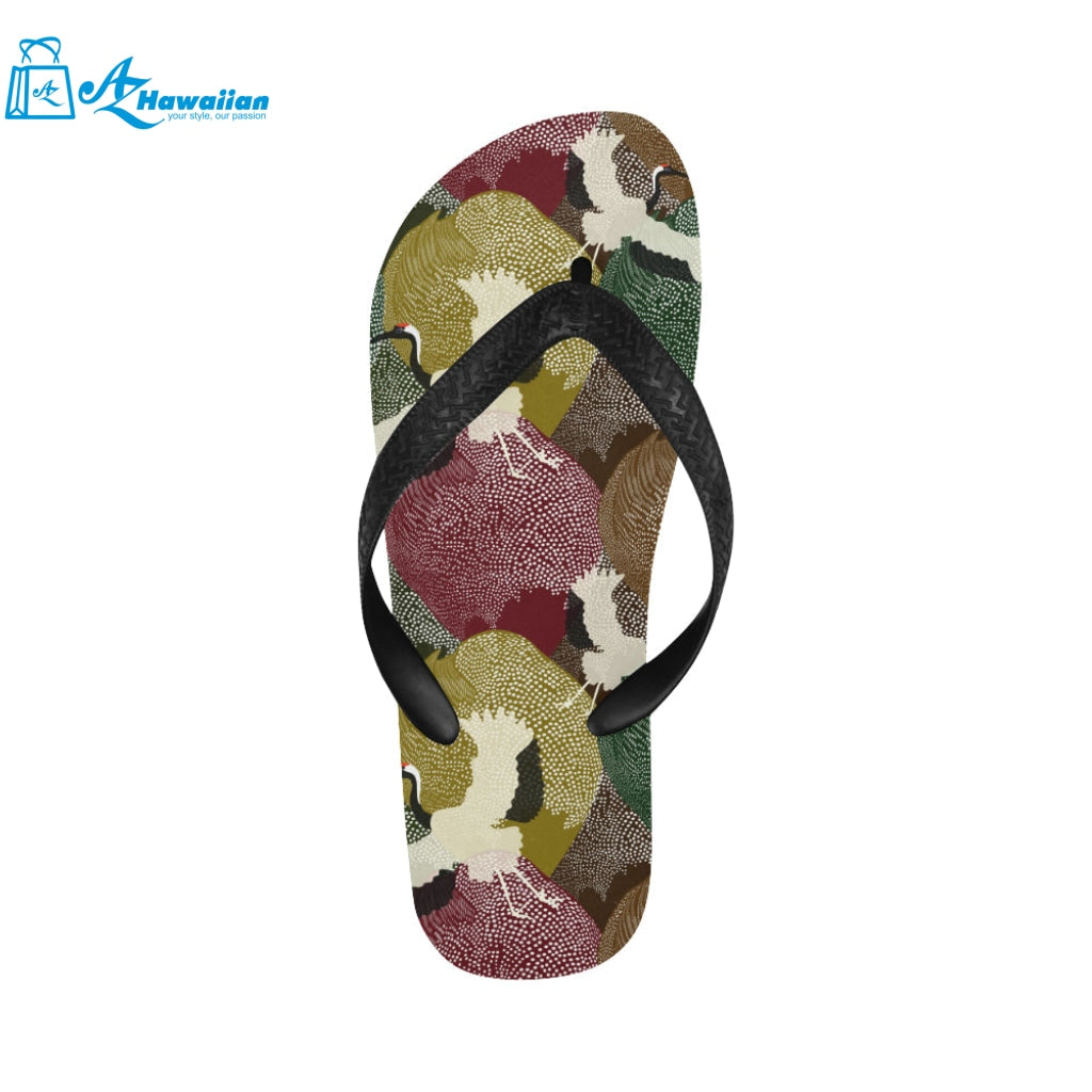 Japanese cranes flying forest dot pattern Unisex Flip Flops