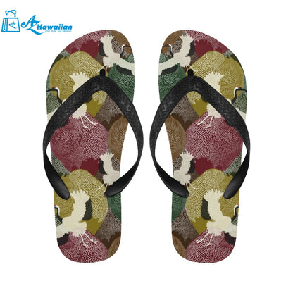 Japanese cranes flying forest dot pattern Unisex Flip Flops