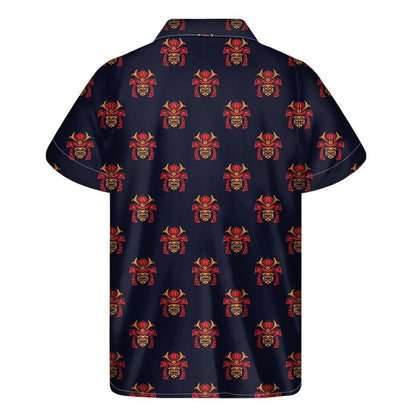 Japanese Samurai Pattern Print Mens Short Sleeve Shirt Hawaiian