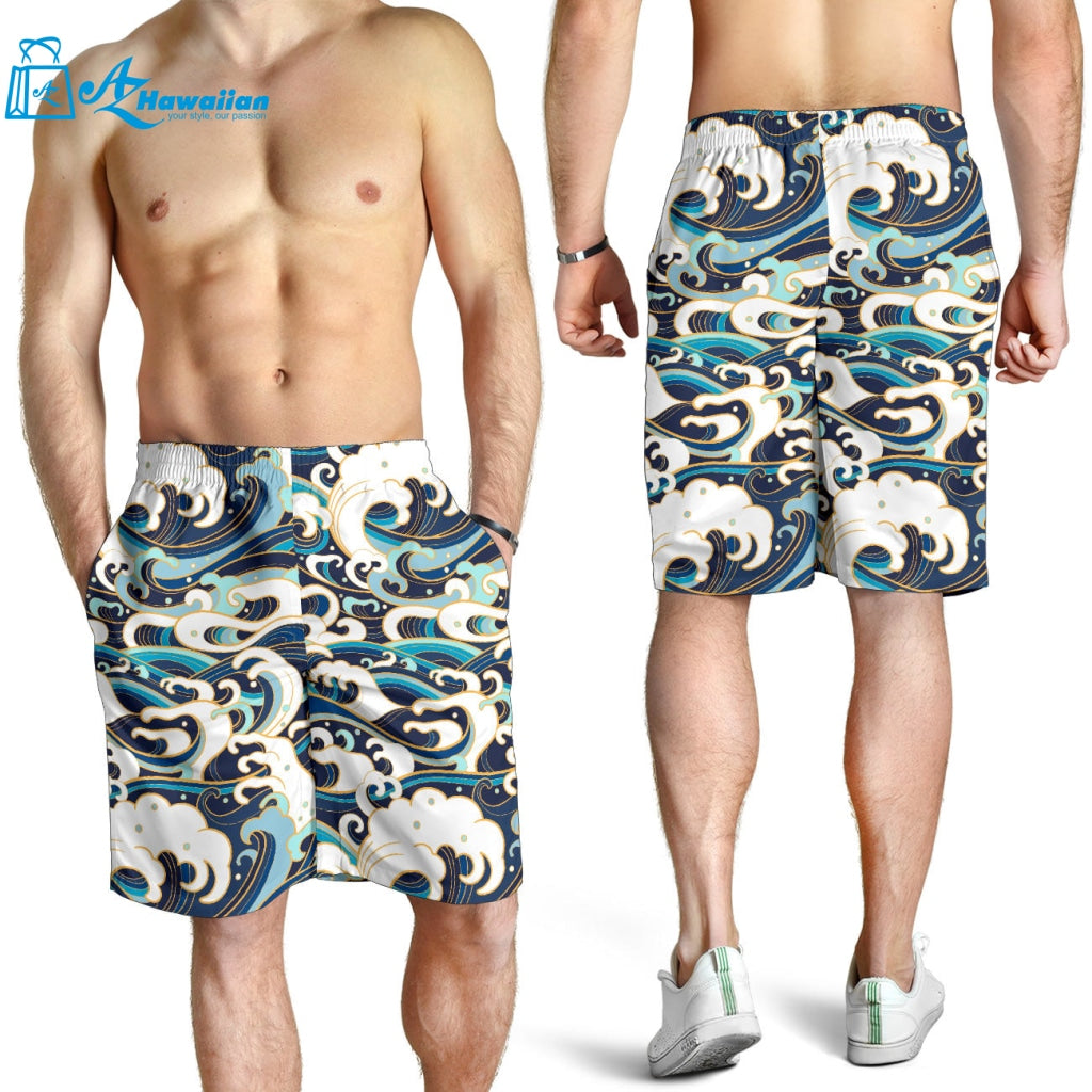 Japanese Wave Pattern Men Shorts