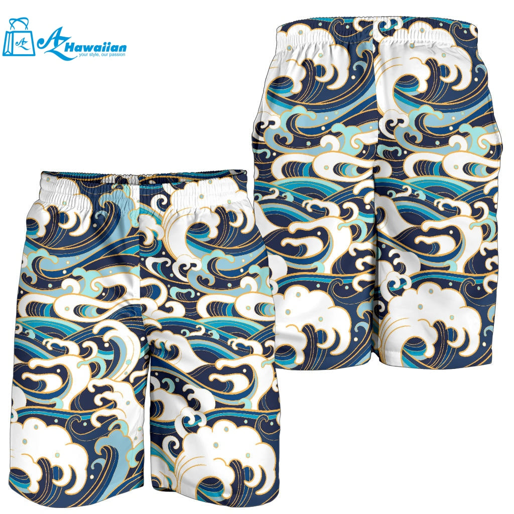 Japanese Wave Pattern Men Shorts