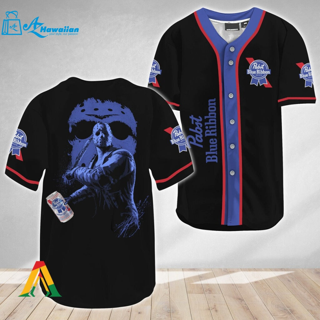 Jason Voorhees Friday The 13th Pabst Blue Ribbon Baseball Jersey