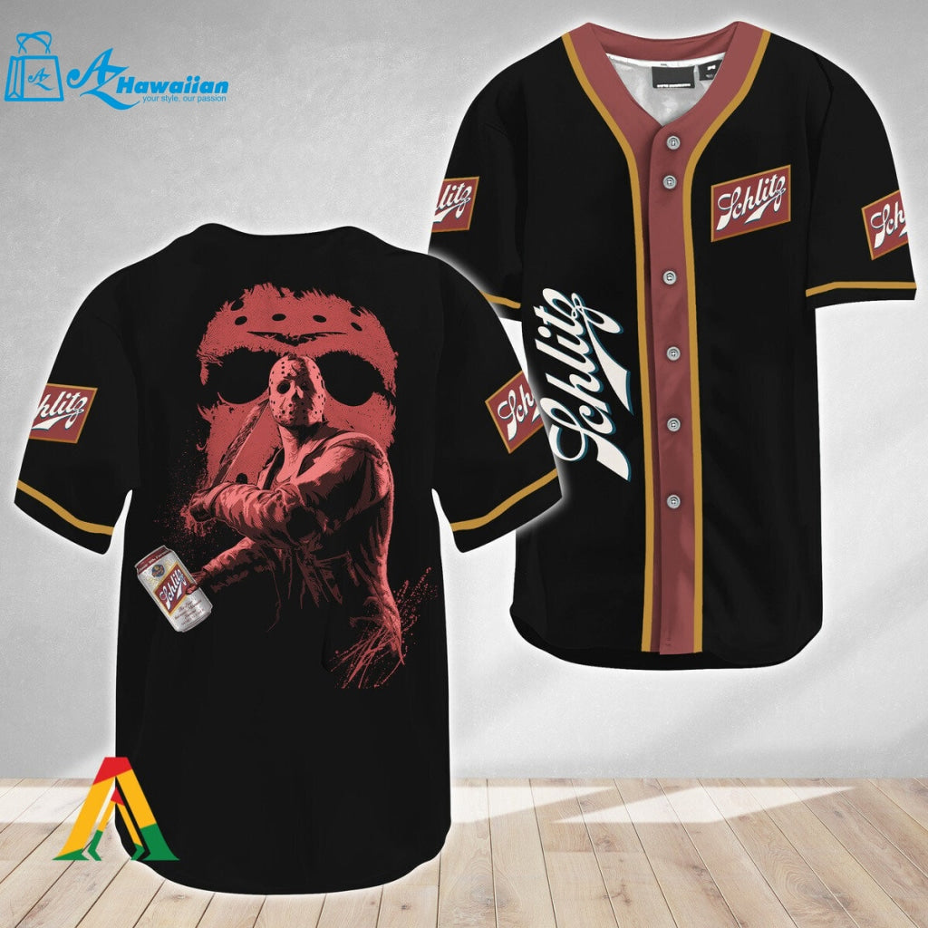 Jason Voorhees Friday The 13th Schlitz Beer Baseball Jersey