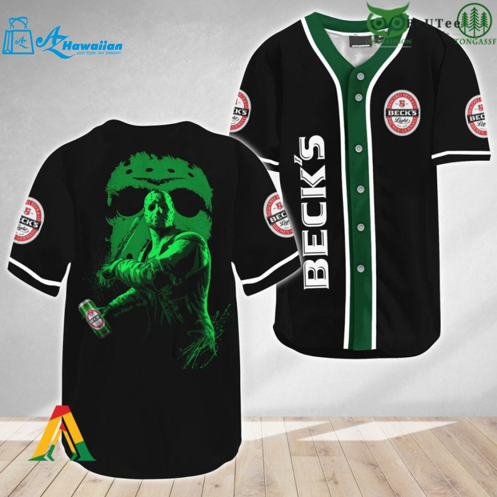 Jason Voorhees Halloween Friday The 13th Beck?s Beer Baseball Jersey Shirt