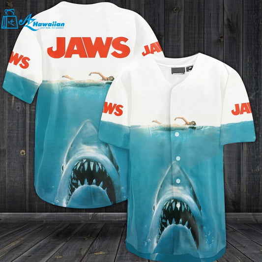 Jaws Movie All Over Print 3D Unisex Baseball Jersey White